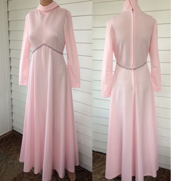 70s Mod Formal Space Age Long Pink Vintage XS S - Picture 4 of 6